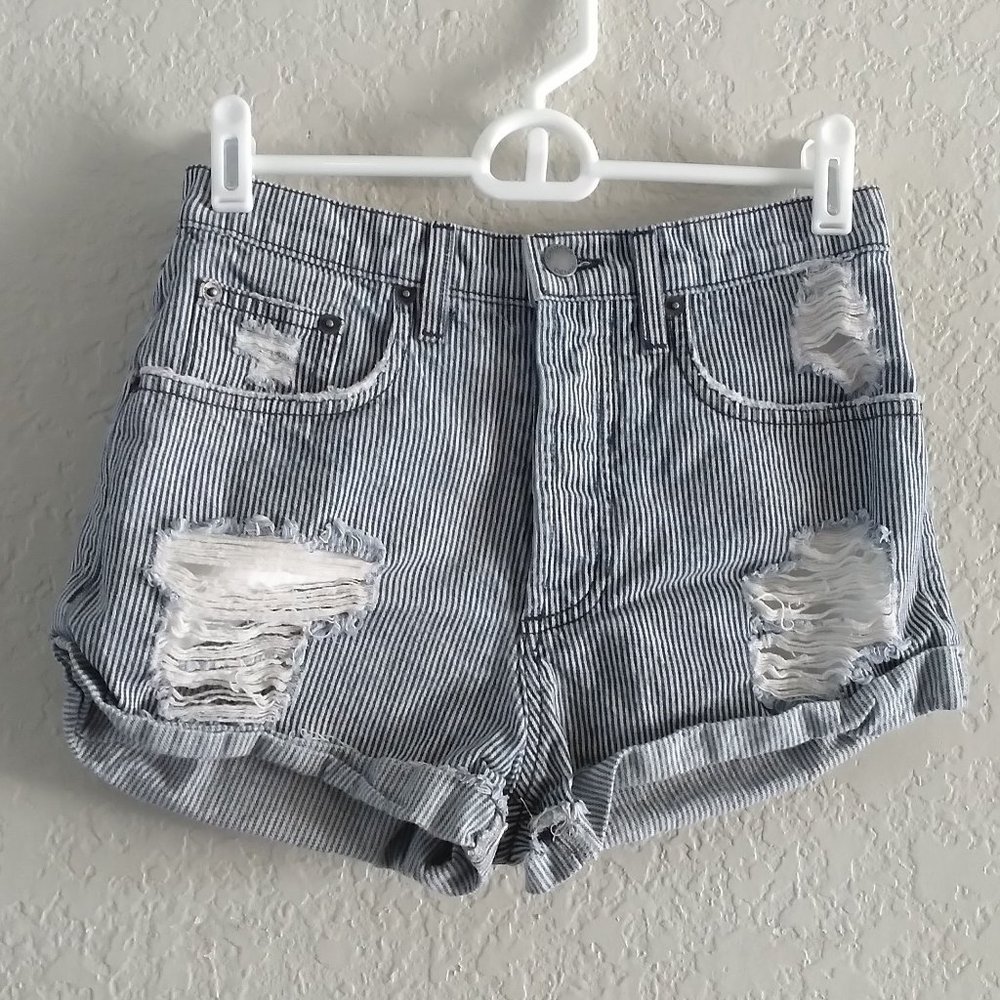 Carmar Distressed Striped Blue / White Jeans Shorts Sz 24